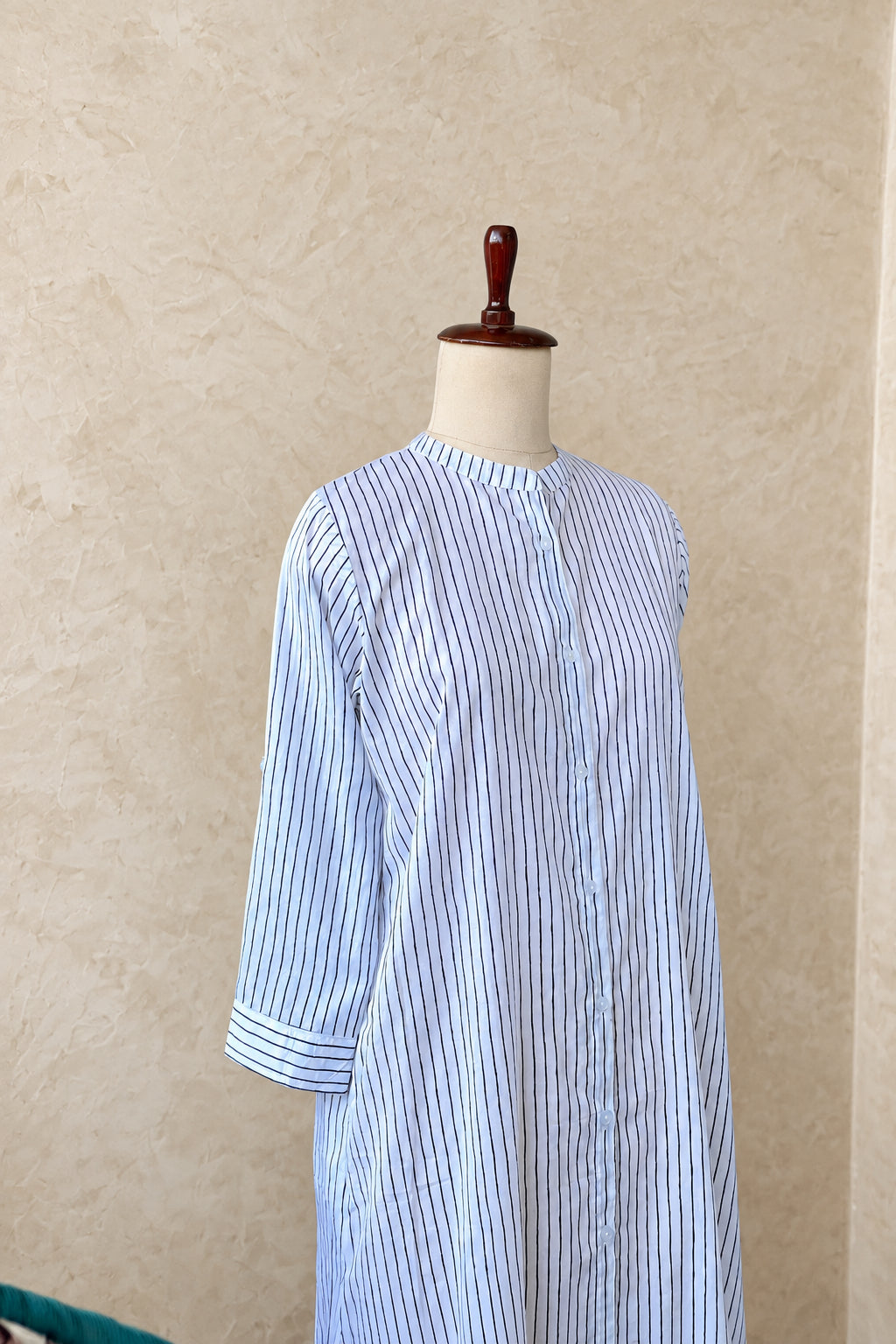 WHITE COTTON STRIPES SHIRT KURTI
