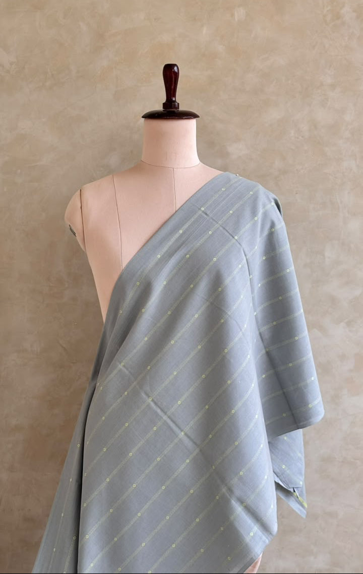 Grey-blue handloom cotton fabric in a classic, versatile shade.