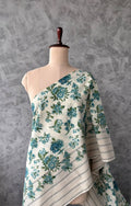 OFF WHITE WITH DUSTY BLUE JAIPUR COTTON  FLORAL PRINTED FABRIC