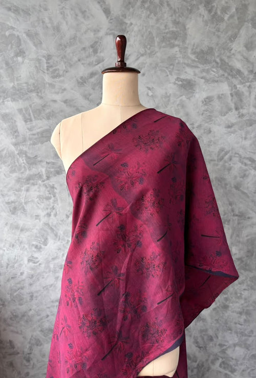 AMARANTH MAGENTA VANASPATHI PRINTED CHANDERI FABRIC