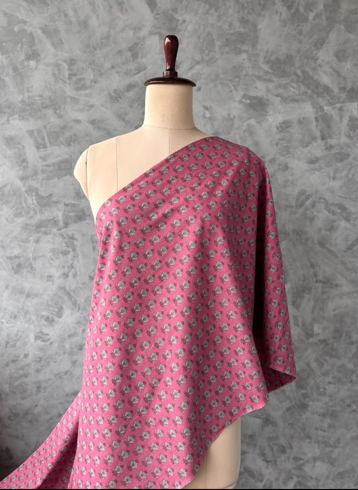 PINK COTTON FLORAL PRINTED FABRIC 