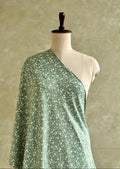 SAGE GREEN AND WHITE RAYON FLORAL PRINTED FABRIC  