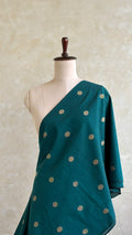 TEAL BLUE COTTON AND GOLDEN  HANDLOOM POLKA FABRIC