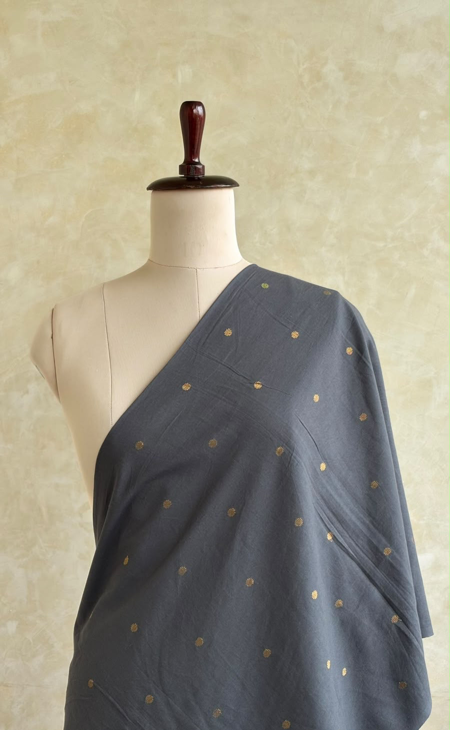 DARK GREY COTTON GOLDEN HANDLOOM FABRIC