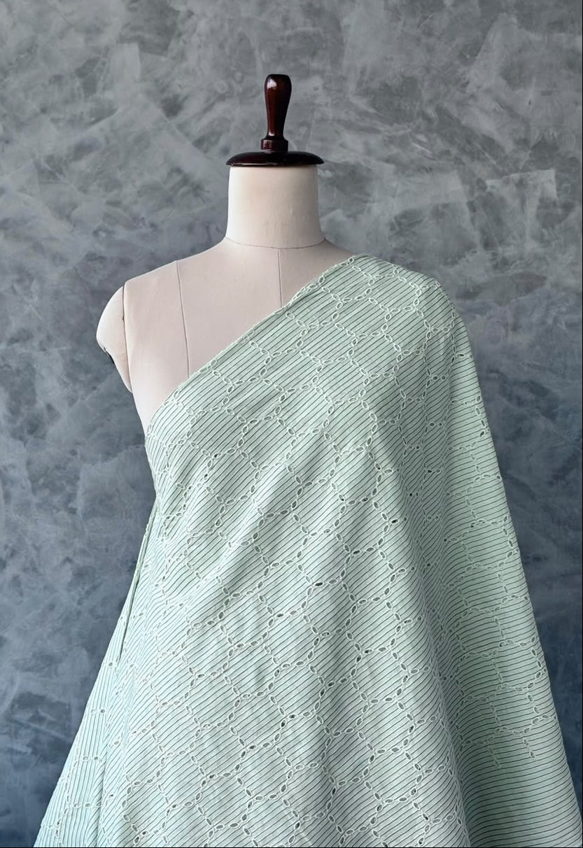 SOFT MINTY GREEN COTTON HAKOBA STRIPES FABRIC