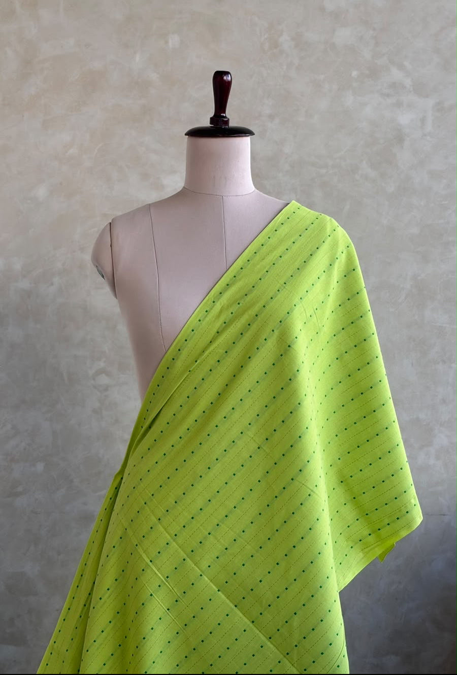 lime-green self-woven pure handloom cotton fabric