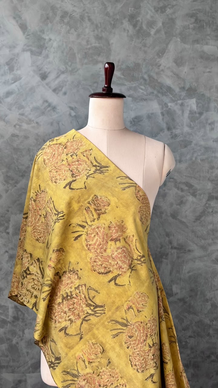 MUSTARD YELLOW BAGRU DABU PRINTED FABRIC 