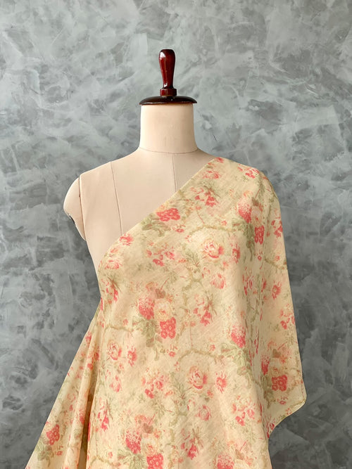 BANARASI SILK CHANDERI FLORAL PRINTED FABRIC