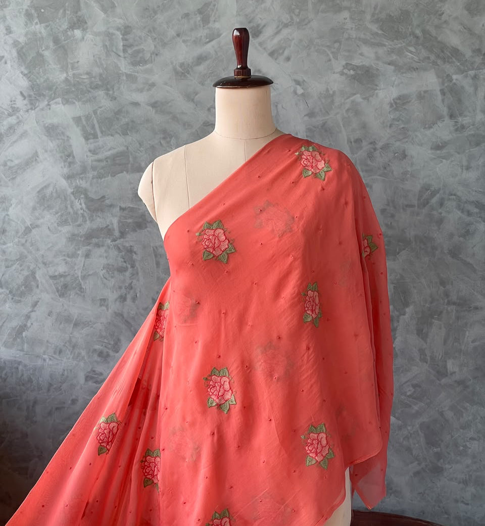 ORGANZA FLORAL EMBROIDERED FABRIC