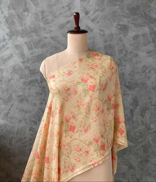 BANARASI SILK CHANDERI FLORAL PRINT 