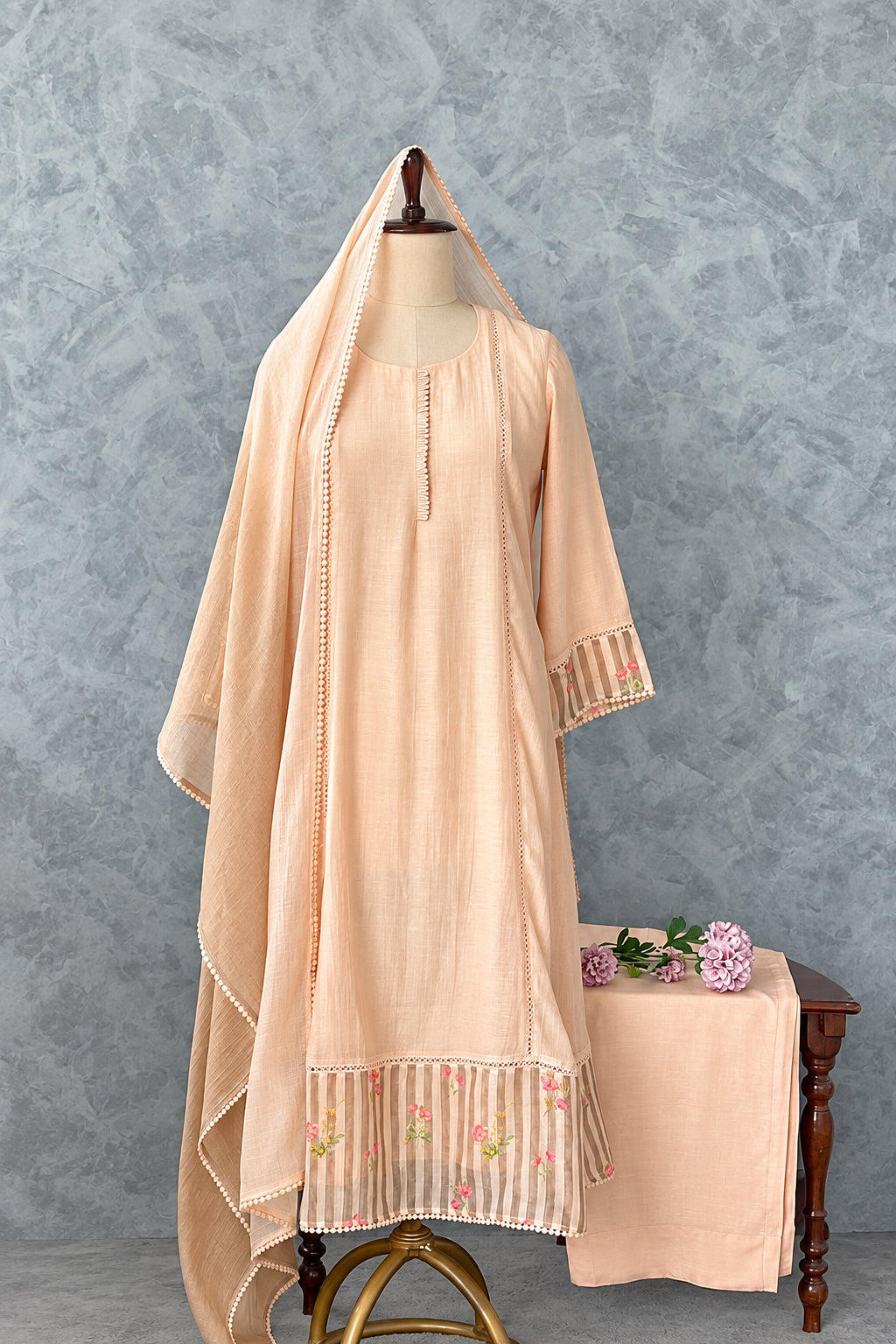 CHANDERI LACE WORKED & FLORAL  PRINTED SALWAR SET #MRKI