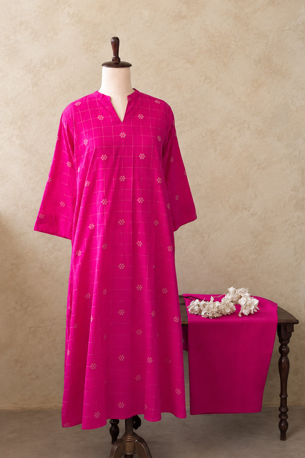 PINK COTTON CHECKS WITH FLORAL PRINT CO-ORDSET DNO:899