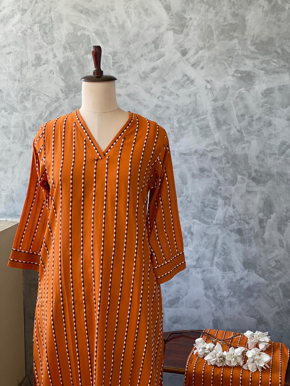 BURNT ORANGE COTTON THREADWORKED CO-ORDSET 