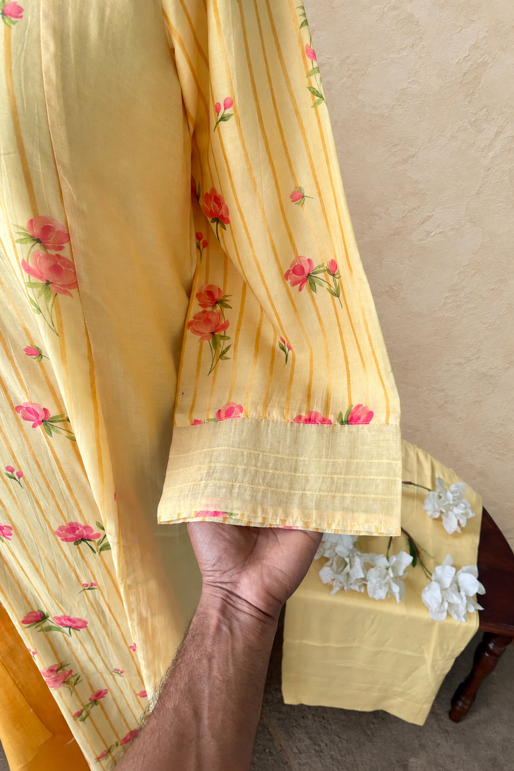 CHANDERI FLORAL PRINTED WITH STRIPES SALWAR AND DOUBLE SHADE DUPATTA SET #MRKI