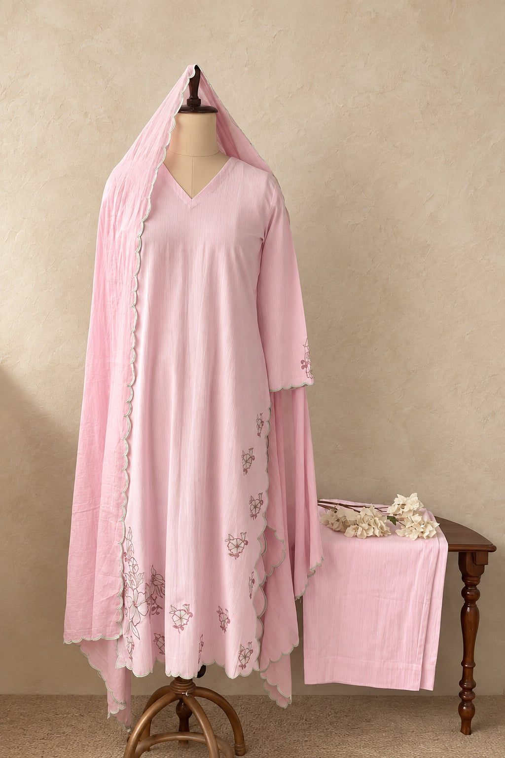 COTTON LINES EMBROIDERED SALWAR SET #MRKI