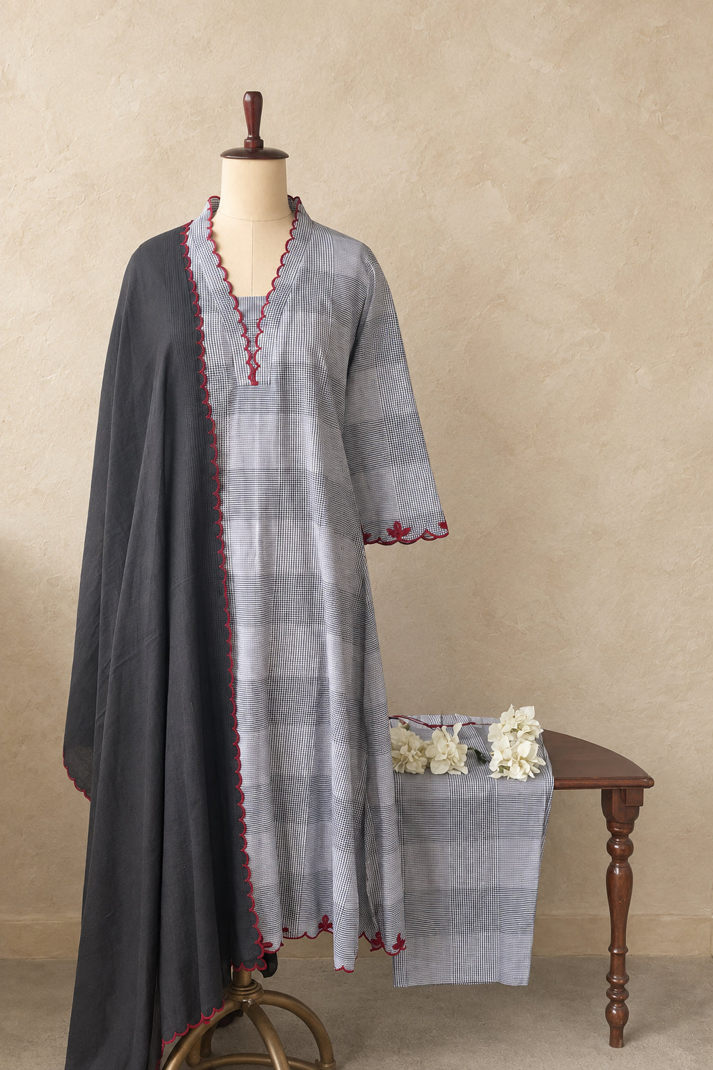 COTTON CHCEKS WITH EMBROIDERED SALWAR SET #MRKI