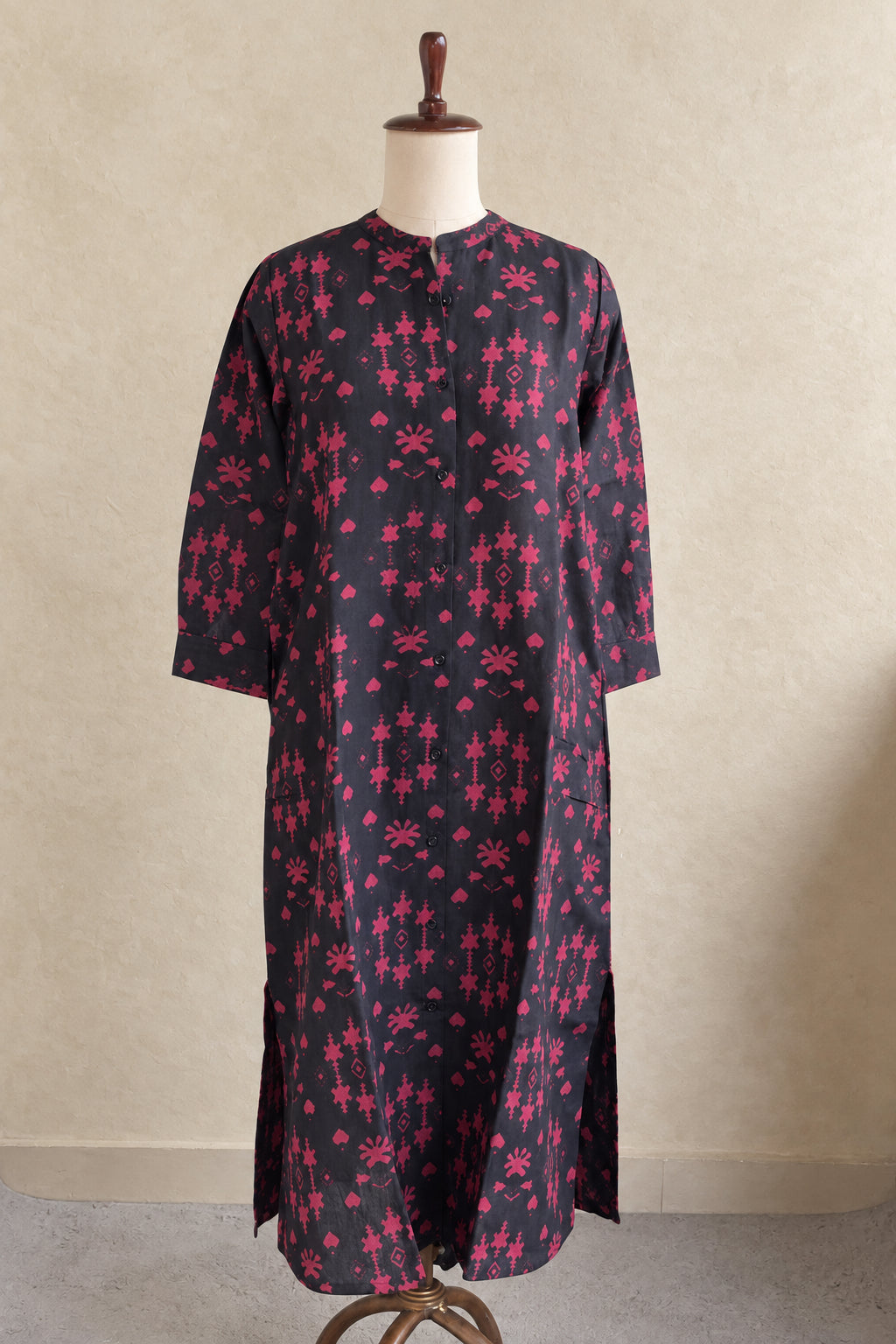 black and red linen shirt dress 