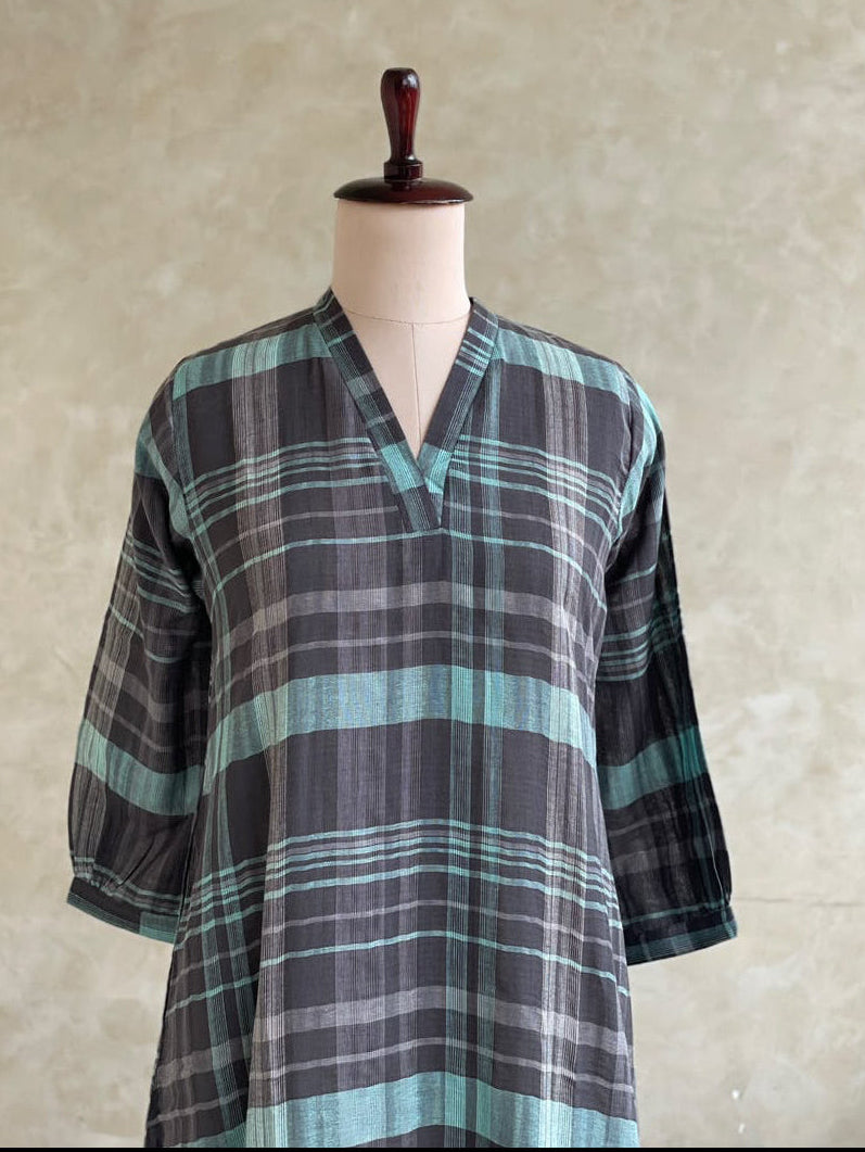 grey and blue south cotton checks co-ordset