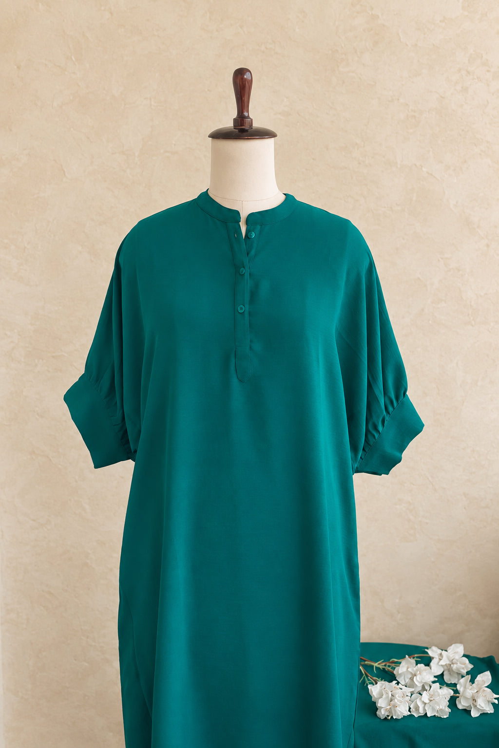 teal green marble crape kaftan co ordset 
