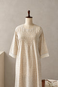 south cotton checks co ordset with smocking analysing beige color