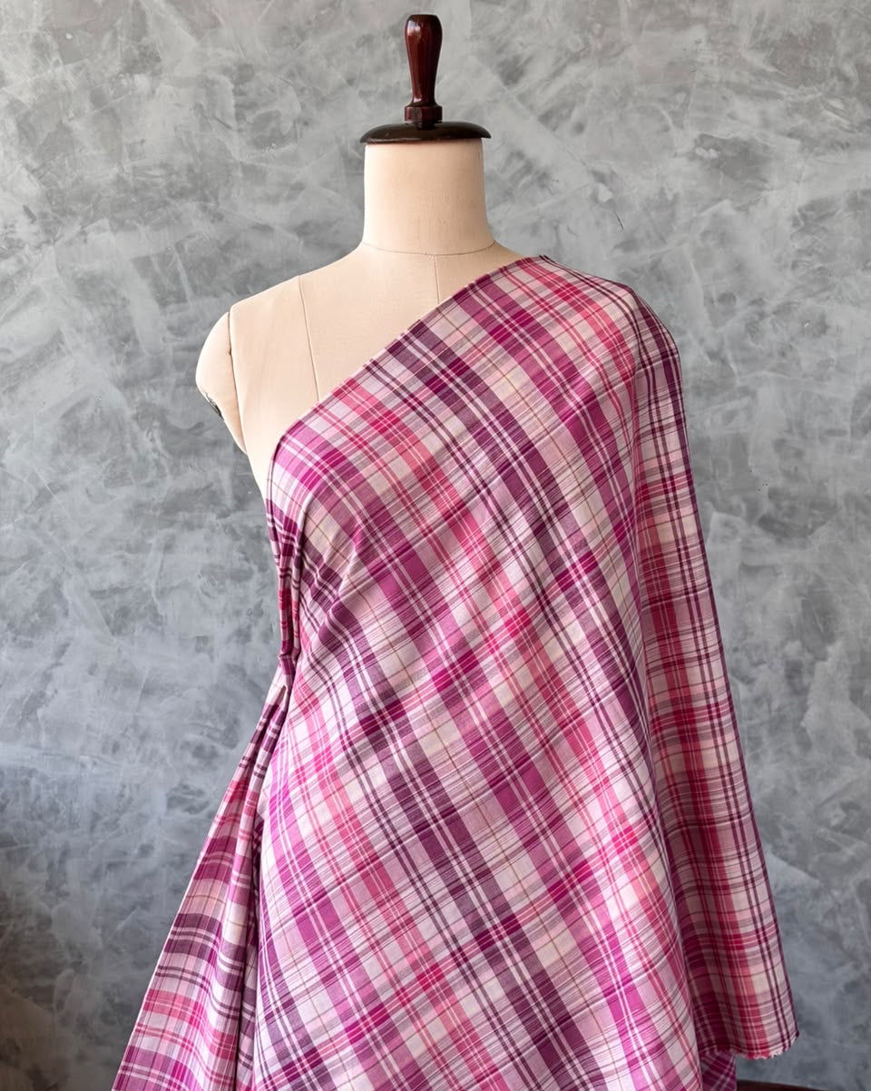 south cotton pink and purple checks fabric