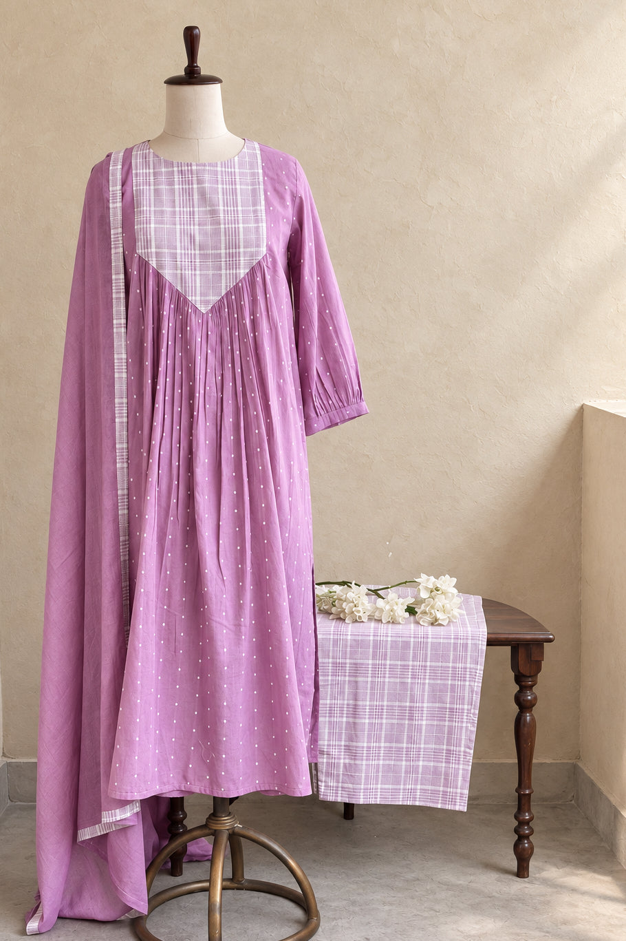 HANDLOOM COTTON WITH CHECKS SALWAR SET #MRKI