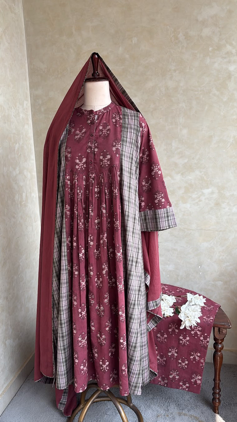 JAIPUR COTTON BLOCK PRINTED WITH CHECKS SALWAR SET