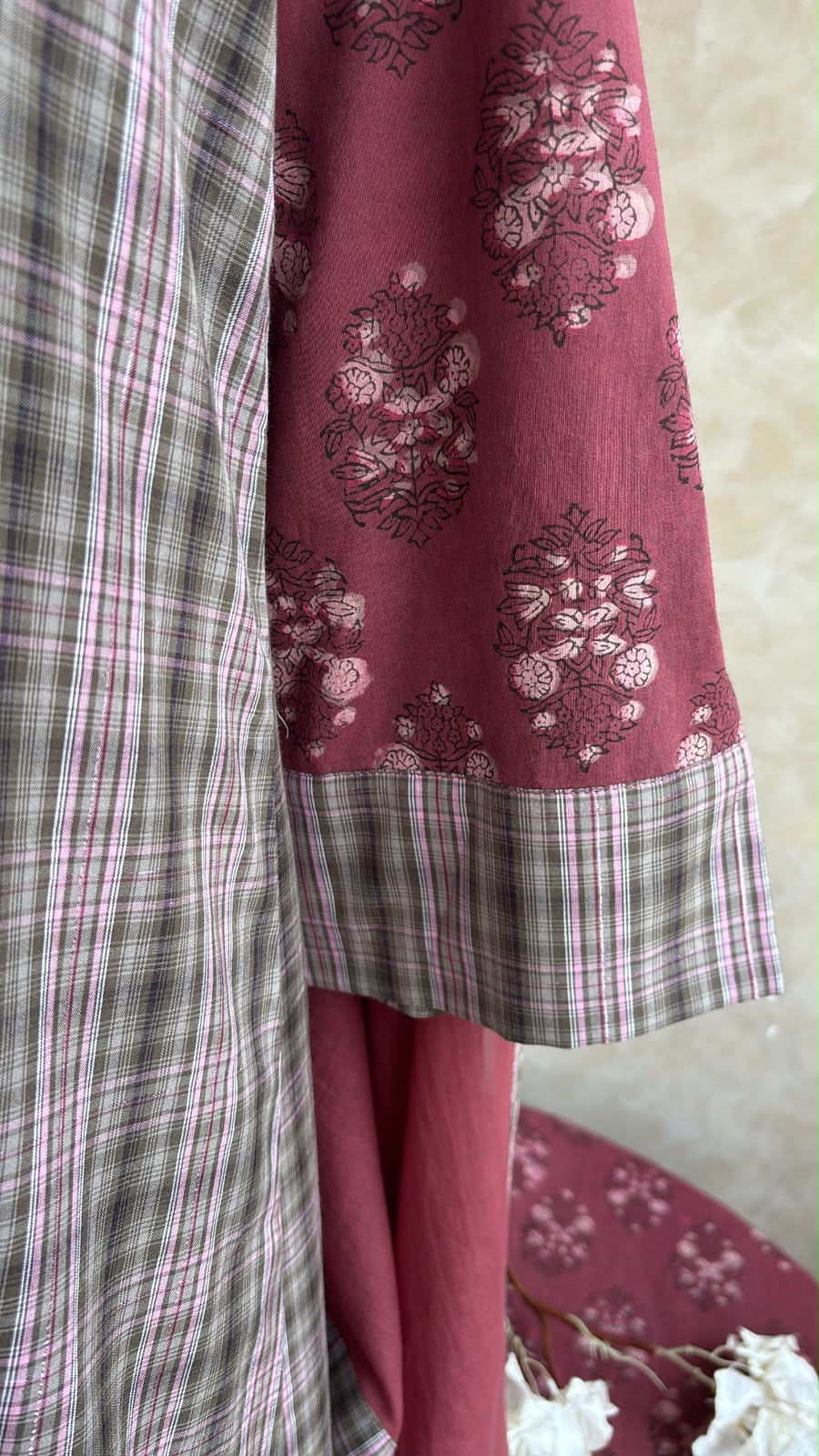 JAIPUR COTTON BLOCK PRINTED WITH CHECKS SALWAR SET