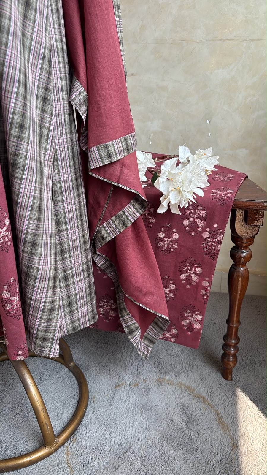 JAIPUR COTTON BLOCK PRINTED WITH CHECKS SALWAR SET