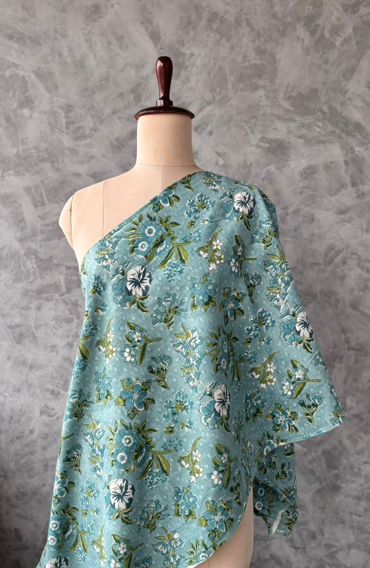 DUSTY BLUE JAIPUR COTTON FLORAL PRINTED FABRIC