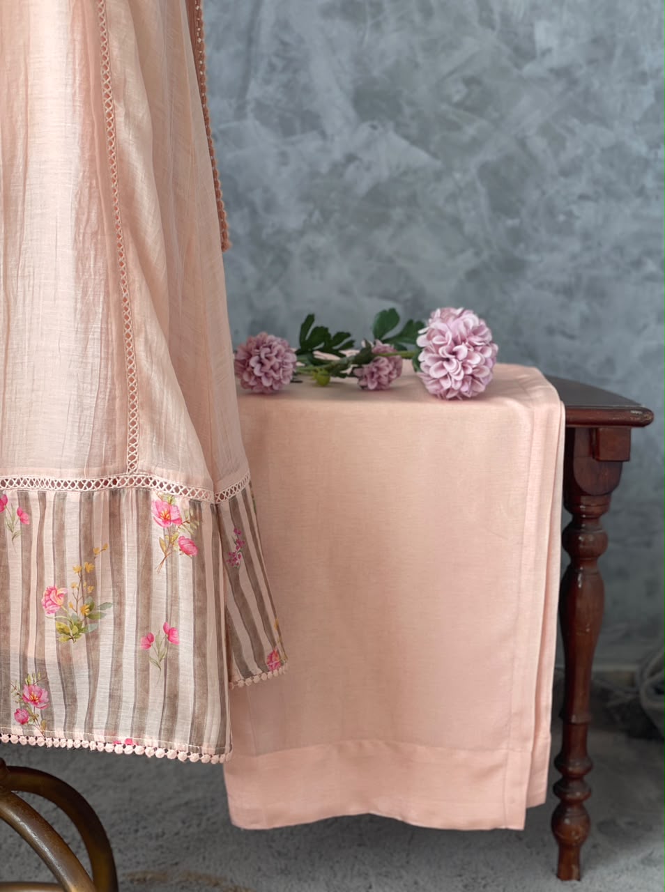 CHANDERI LACE WORKED & FLORAL  PRINTED SALWAR SET #MRKI