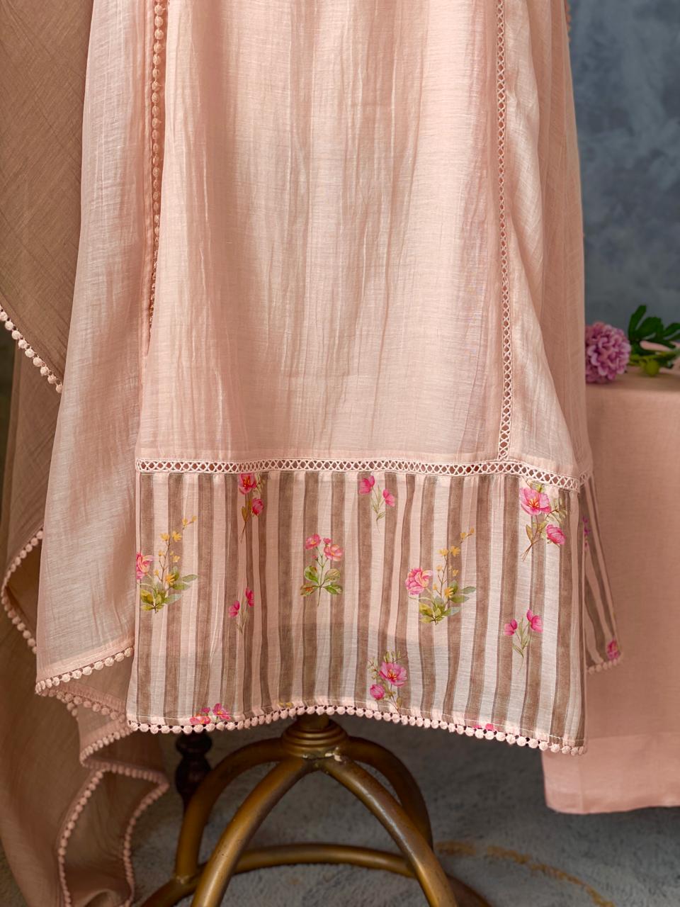 CHANDERI LACE WORKED & FLORAL  PRINTED SALWAR SET #MRKI