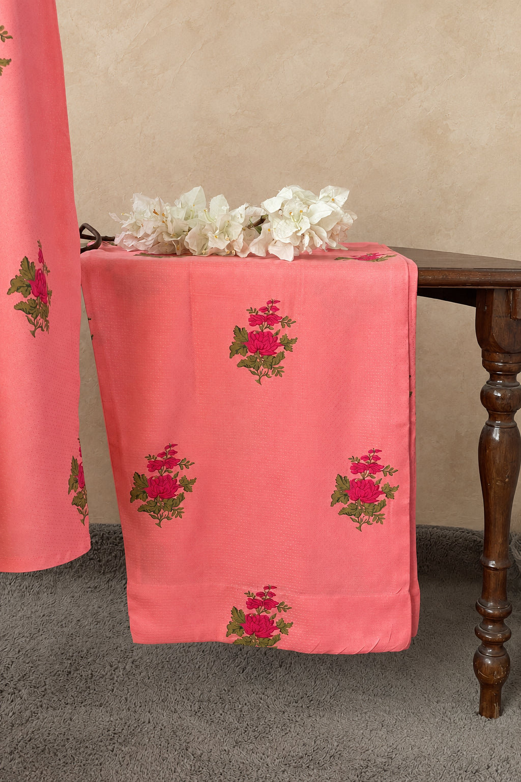 PEACH RAYON FLORAL PRINTED CO-ORDSET DNO:873