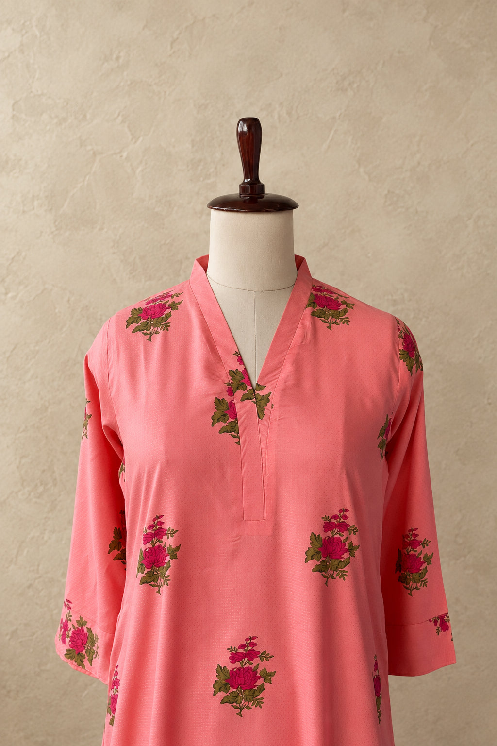 PEACH RAYON FLORAL PRINTED CO-ORDSET 