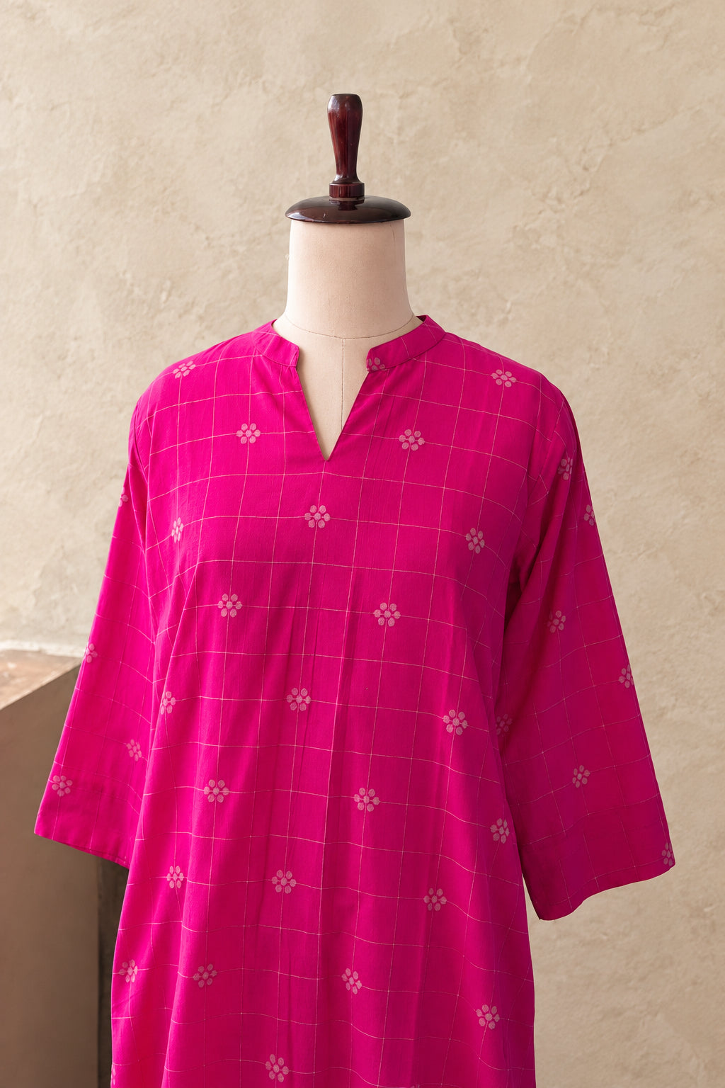 PINK COTTON CHECKS WITH FLORAL PRINT CO-ORDSET DNO:899