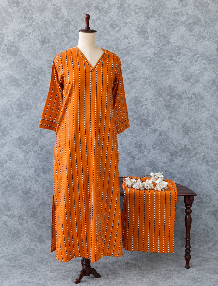 BURNT ORANGE COTTON THREADWORKED CO-ORDSET DNO:909