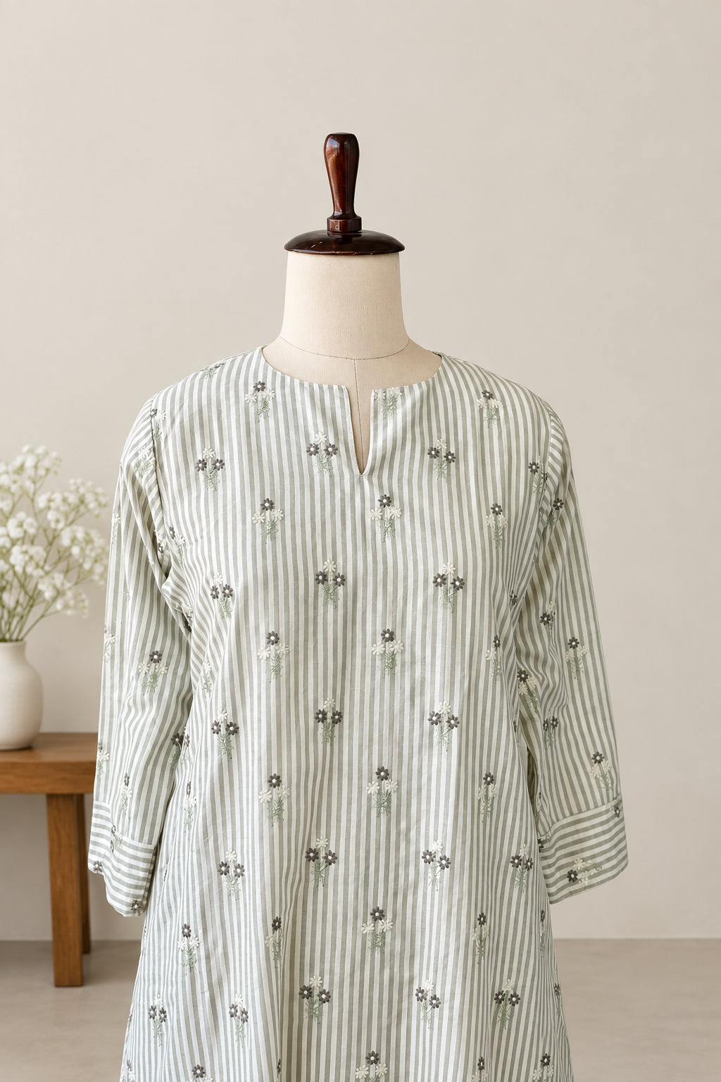 HANDLOOM COTTON EMBROIDERED STRIPES CO-ORDSET