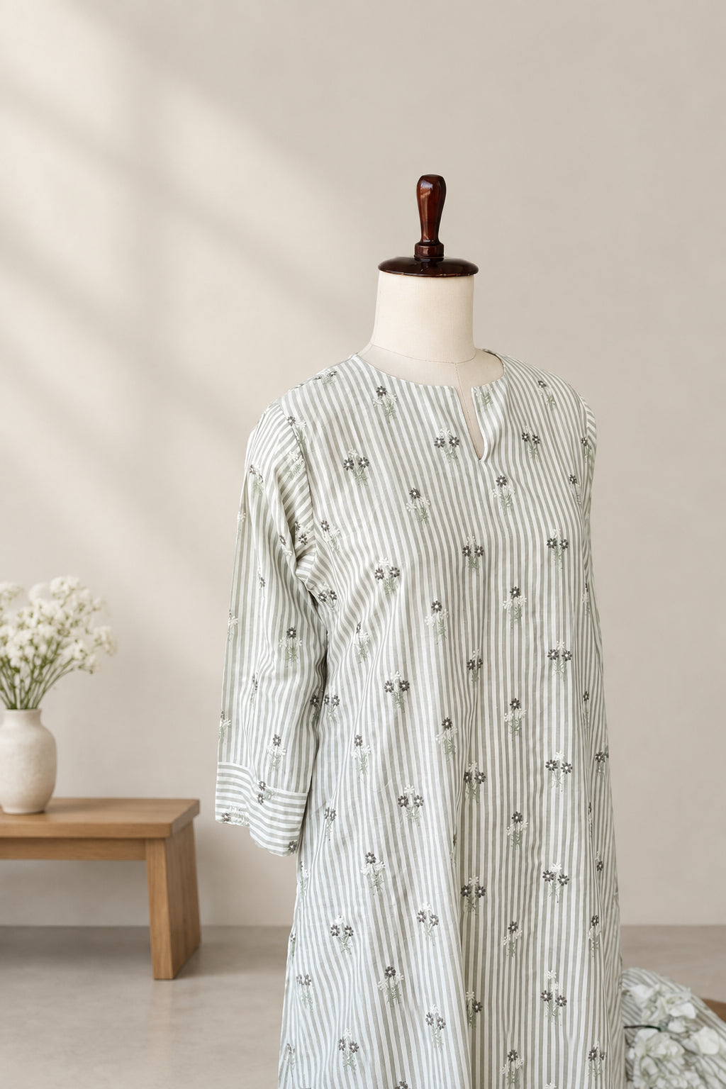 HANDLOOM  COTTON EMBROIDERED STRIPES CO-ORDSET DNO:893