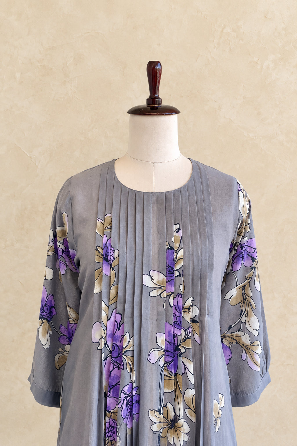 GREYAND PURPLE  MUL COTTON FLORAL PRINTED CO-ORDSET 