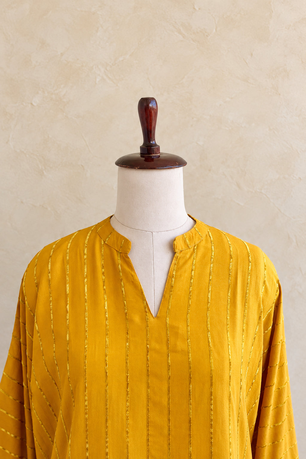 MUSTARD YELLOW RAYON COTTON  WITH VELVET STRIPES KAFTAN CO-ORDSET DNO:910
