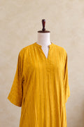 MUSTARD YELLOW RAYON COTTON WITH VELVET STRIPES KAFTAN CO-ORDSET
