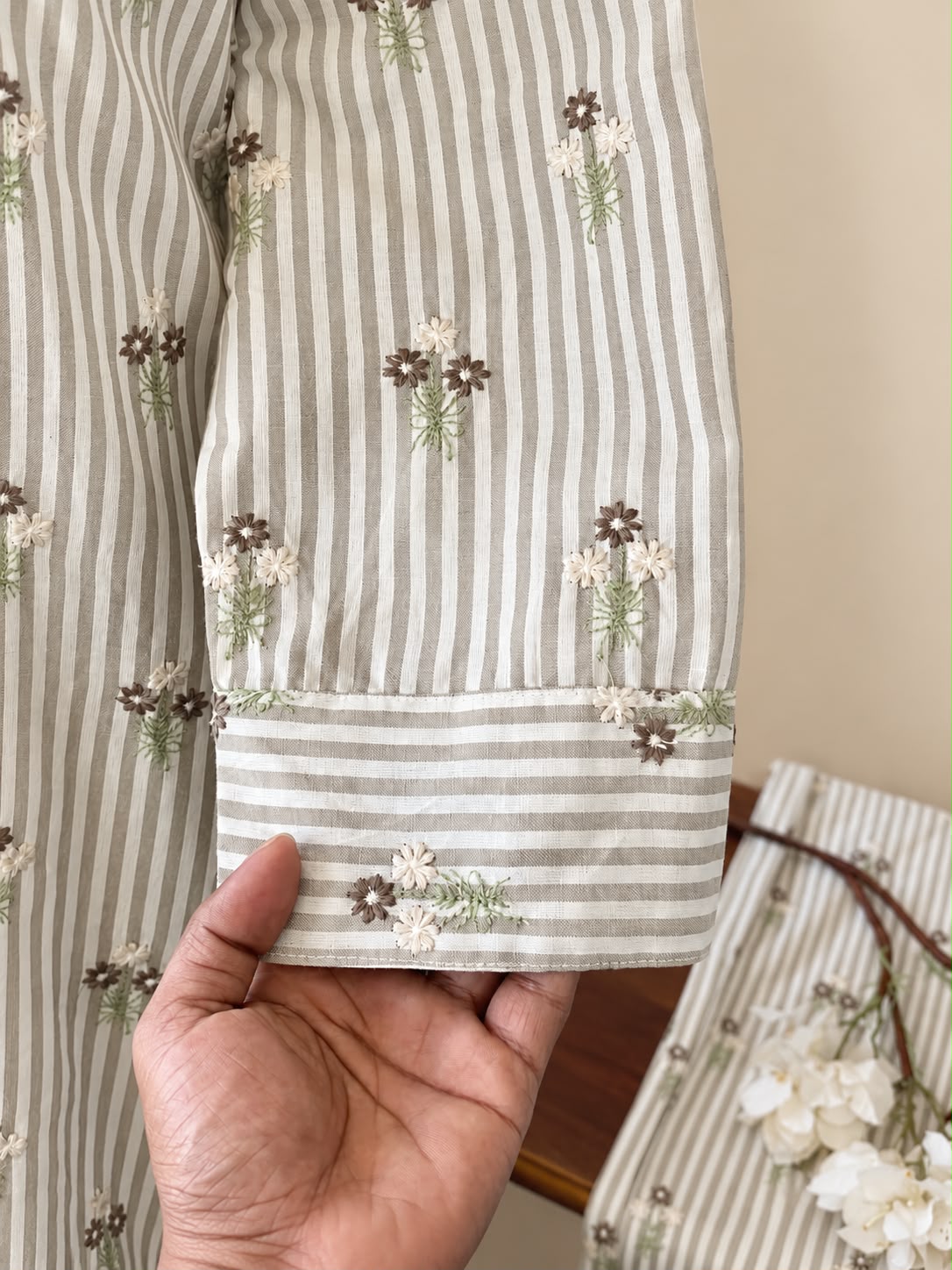 HANDLOOM  COTTON EMBROIDERED STRIPES CO-ORDSET DNO:893