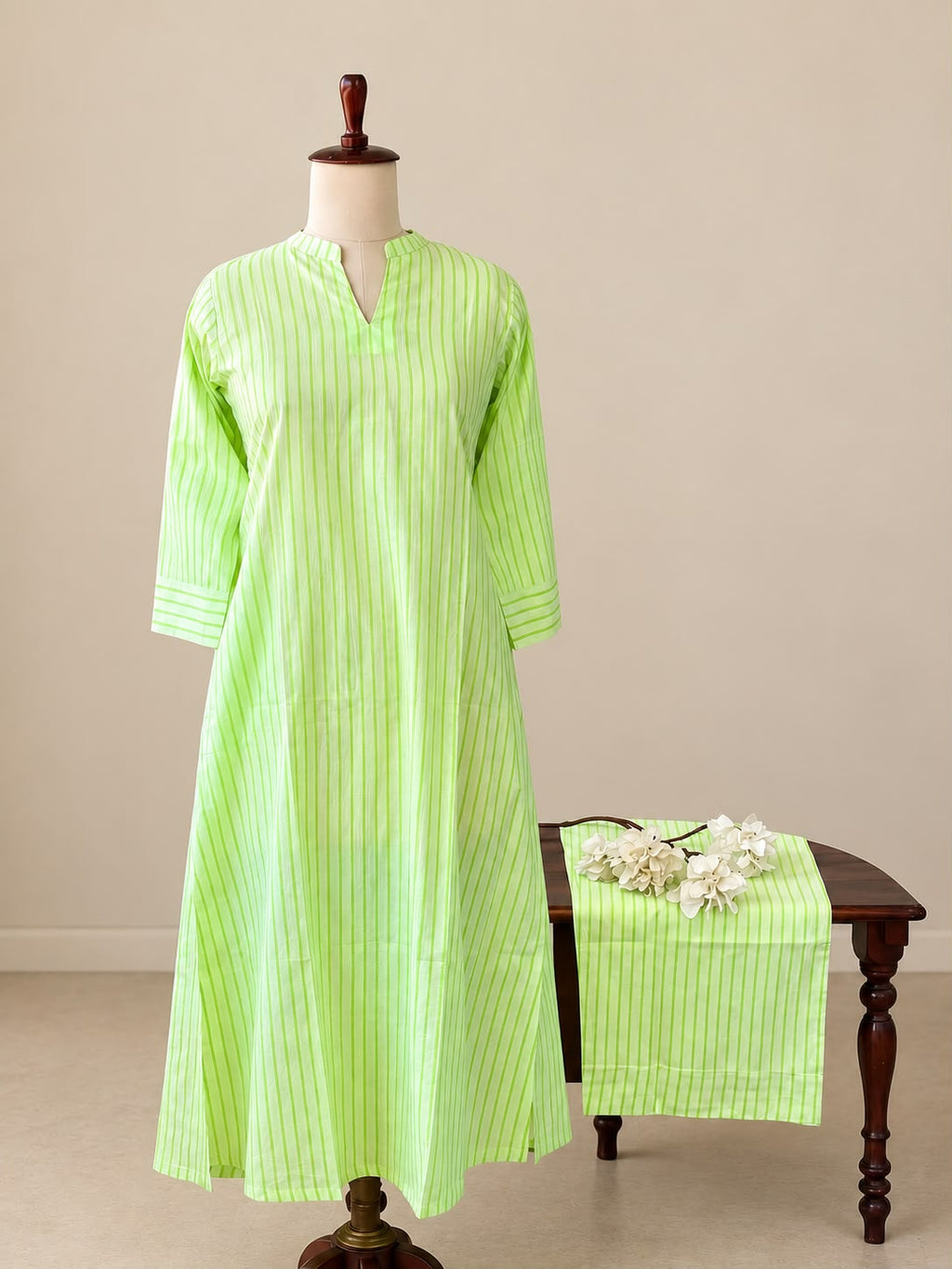 pastel pista green cotton stripes co-ordset 