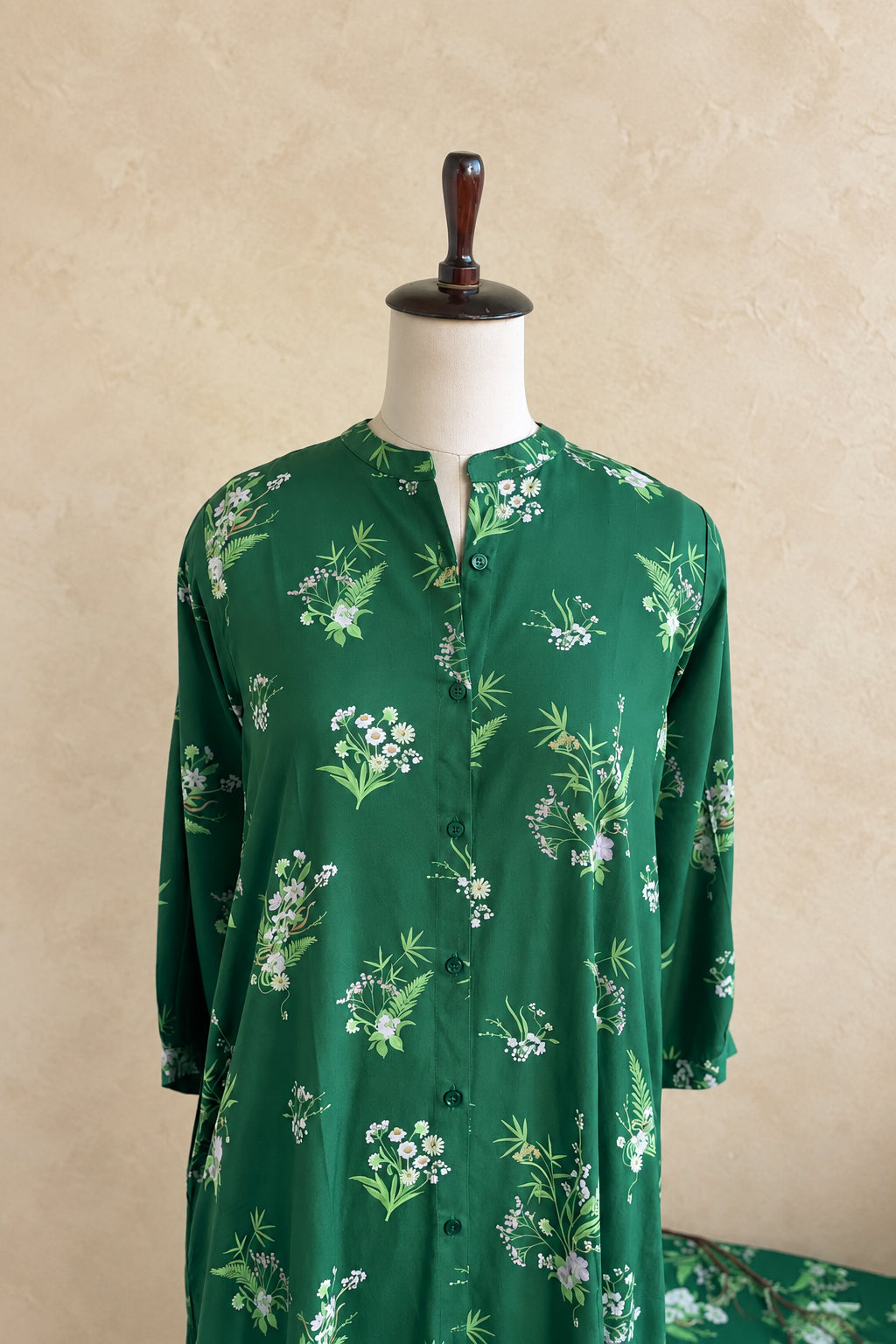 bottle green rayon floral printed co-ordset