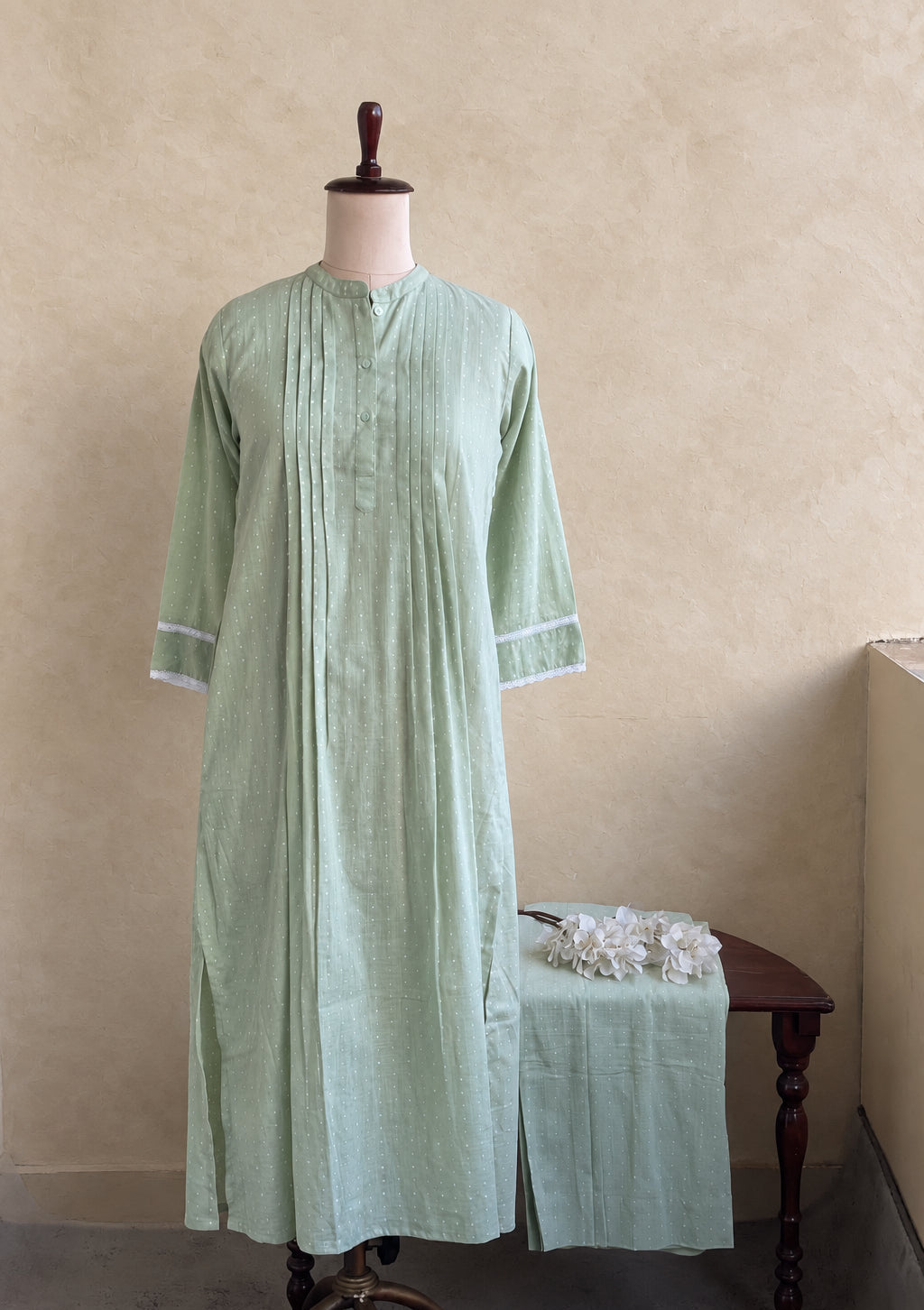 COTTON DOTS WITH LACE WORKED CO-ORDSET DNO:878
