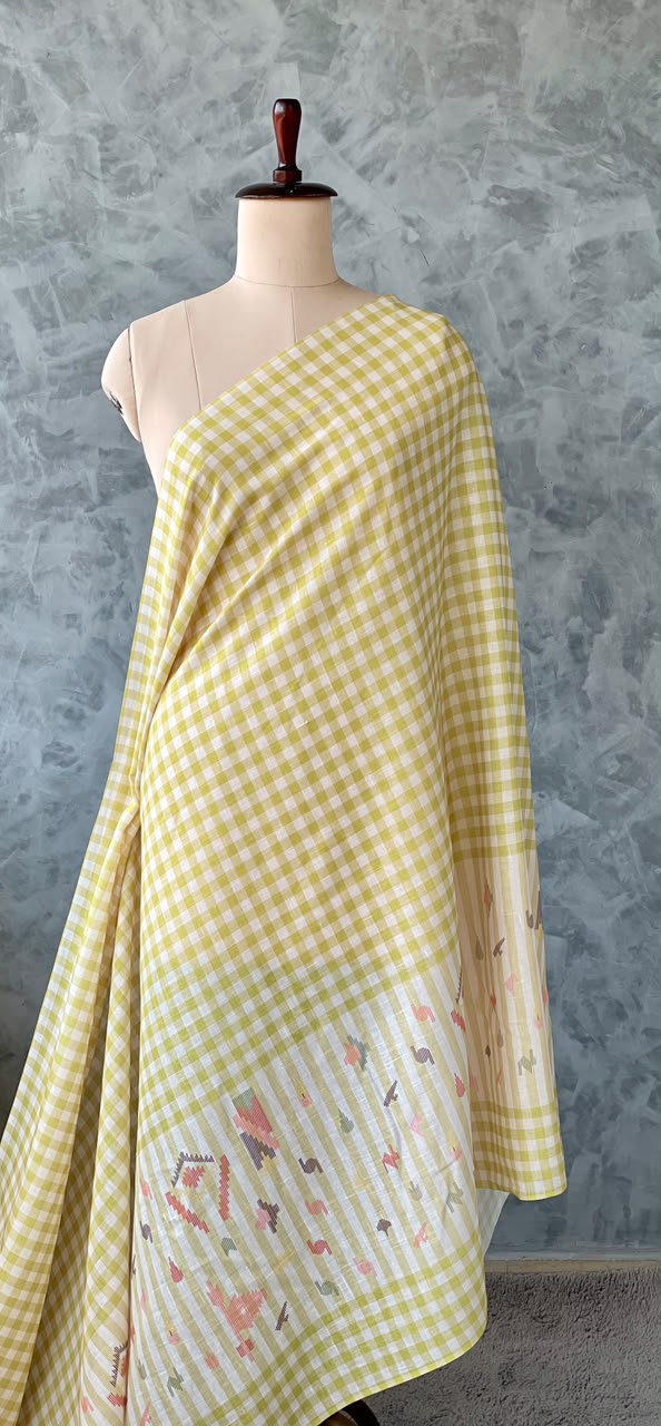JAMDANI CHECKS WITH PALLU DESIGNED FABRIC #FBRC