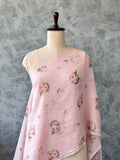 banarasi chanderi floral digital print fabric pastal peach
