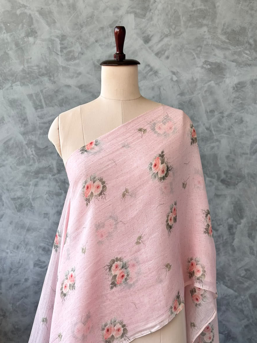 banarasi chanderi floral digital print fabric pastal peach