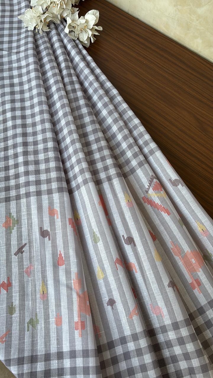 JAMDANI CHECKS WITH PALLU DESIGNED FABRIC #FBRC
