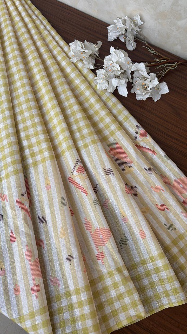 JAMDANI CHECKS WITH PALLU DESIGNED FABRIC #FBRC